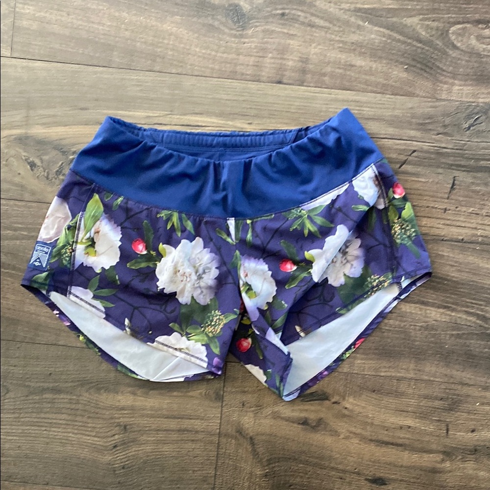 Oiselle Blue and Purple Athletic Shorts with Elastic Waistband